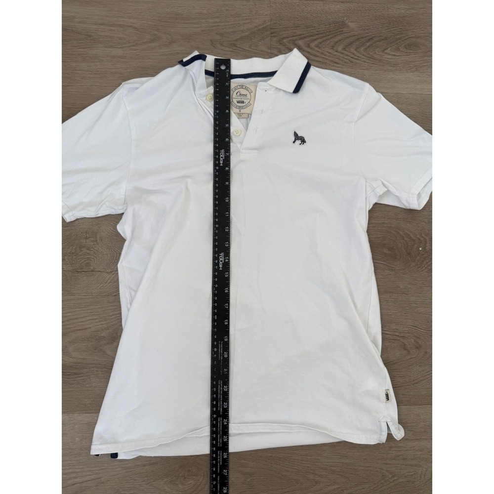 Vans Chima Ferguson Sydney Polo Shirt Mens Small White Navy Trim Wolf Logo